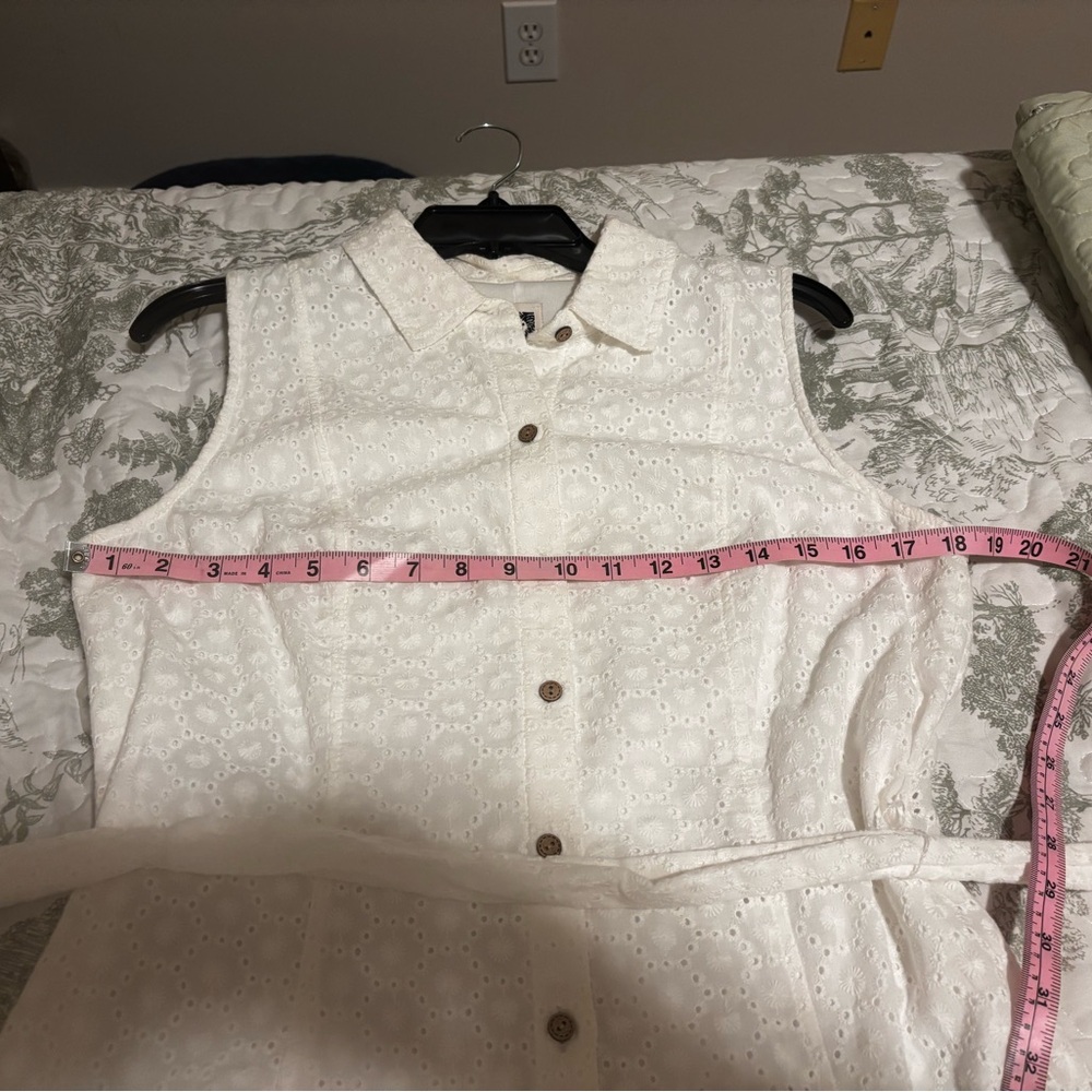 Anne Klein sz 8 white eyelet midi sleeveless sundress collared button front sash - Picture 5 of 12